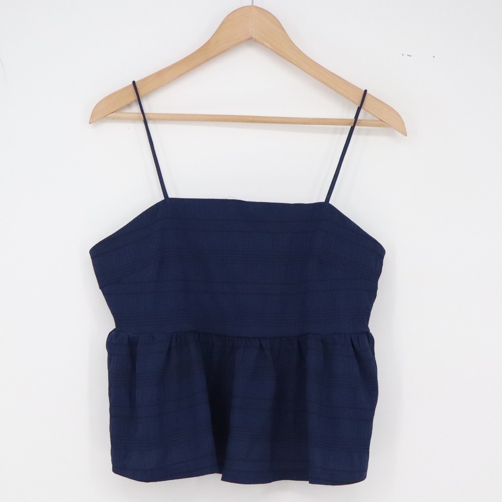 SHEIN Peplum Cami Top Womens L Navy Blue Textured Smocked Back Excellent